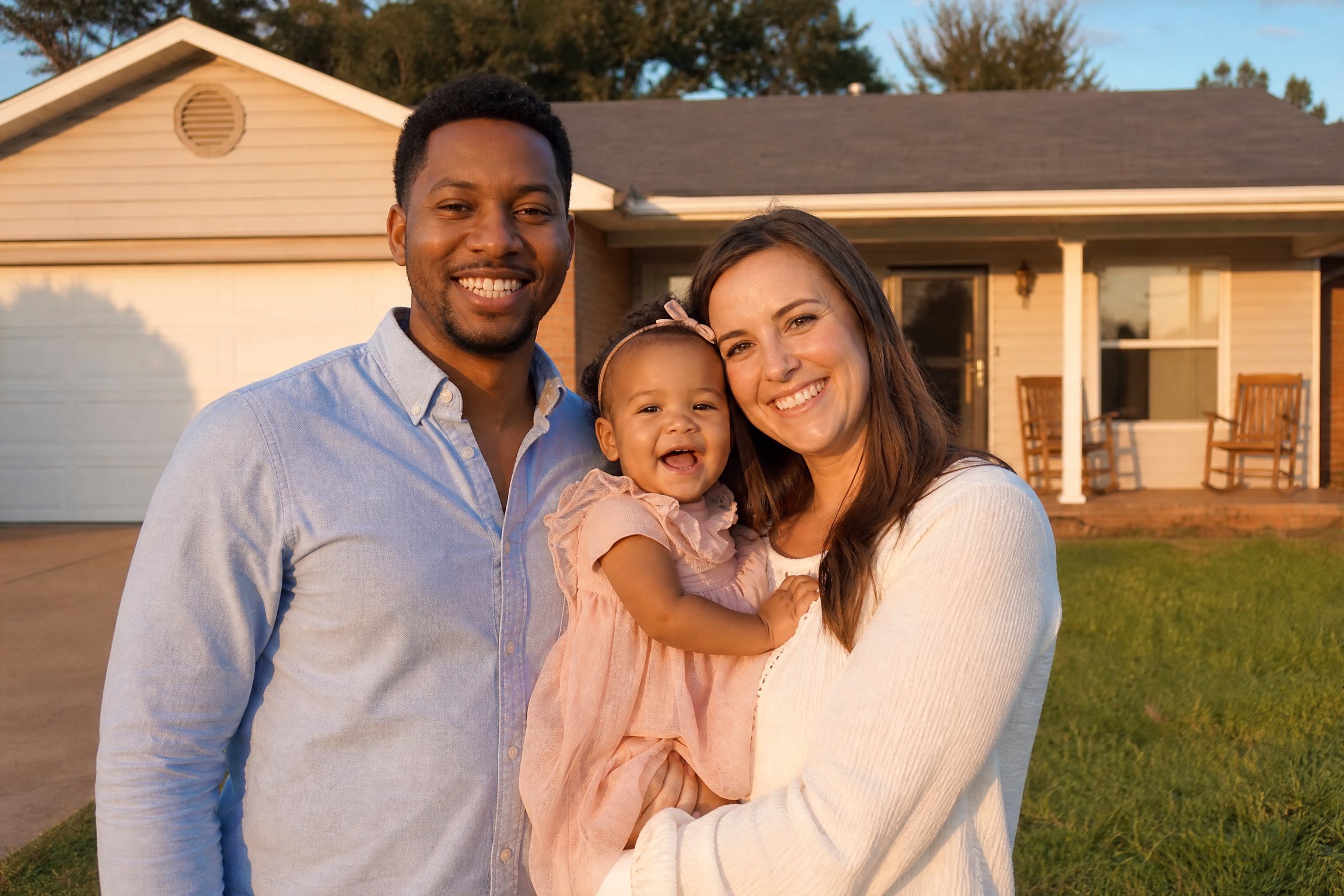 Mixed family in front of their Oklahoma City home — Home Run Homes