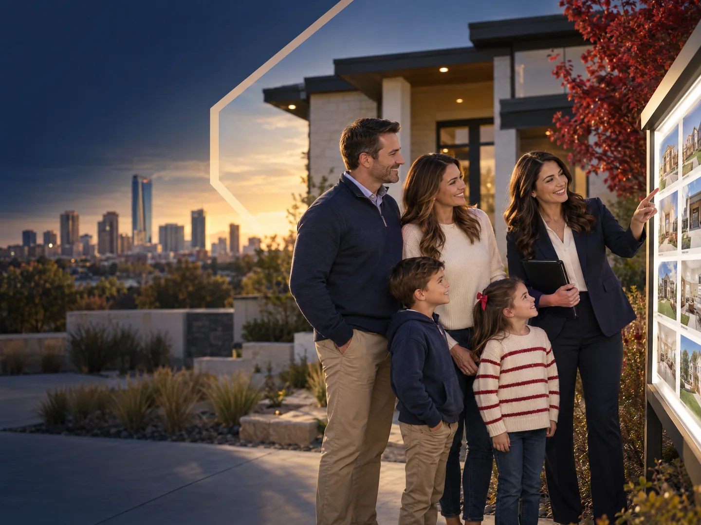 A family and real estate professional reviewing home options